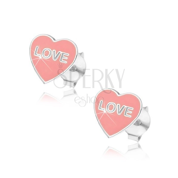 Naušnice od 925 srebra - ružičasto srce, Love