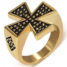Prsten zlatne boje od nehrđajućeg čelika - Malteški križ