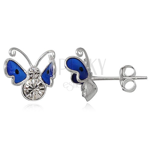 Leptir naušnice od sterling srebra s cirkonima - plava boja