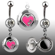 Piercing za pupak - okrugli medaljon, srce, cirkoni