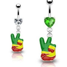 Piercing za pupak - rastafarijanski znak „PEACE”, cirkonsko srce