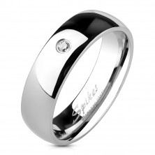 Čelični vjenčani prsten - zrcalni sjaj, umetnuti cirkon, 6 mm