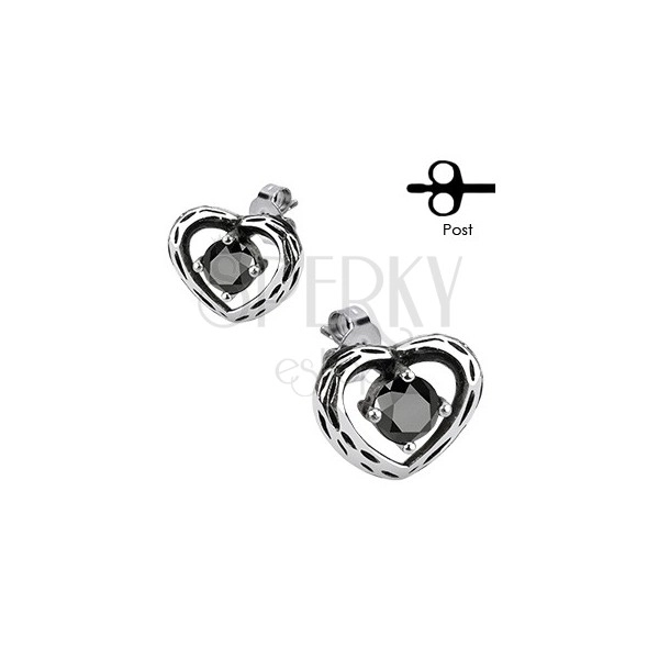 Naušnice od nehrđajućeg čelika, srce i crni cirkon