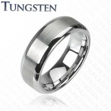 Prsten od volframa srebrne boje - urezana srednja traka, sjajni rubovi