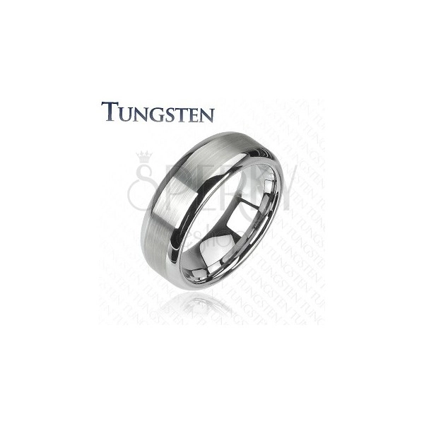 Prsten od volframa srebrne boje - urezana srednja traka, sjajni rubovi