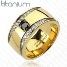 Prsten od titana u zlatnoj nijansi s cirkonima polumjeseca