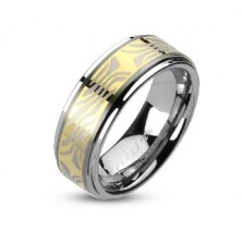 Prsten od volframa s prugom zlatne boje i zebrastim motivom