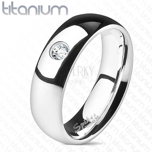 Vjenčani prsten od titana s prozirnim cirkonom - glatki, 6mm