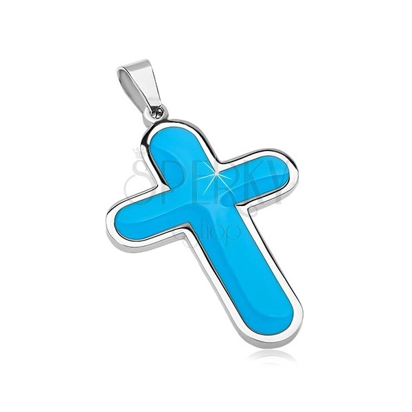 Privjesak od nehrđajućeg čelika, veliki križ sa unutarnjim dijelom sa plavom glazurom