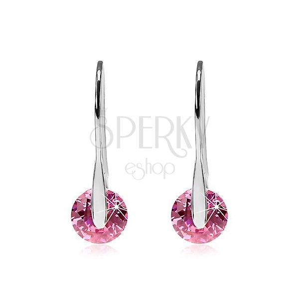 Čelične naušnice srebrne boje sa ružičastim okruglim cirkonima