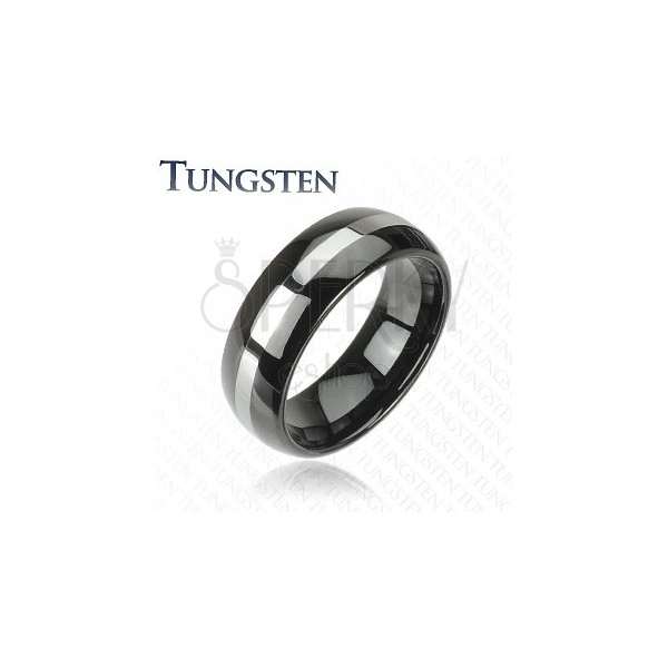 Crni prsten od volframa sa srebrnom prugom, 6 mm