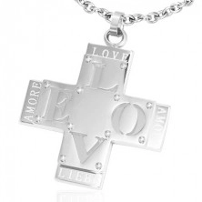 Privjesak od nehrđajućeg čelika - dvostruki križ s riječi „LOVE”