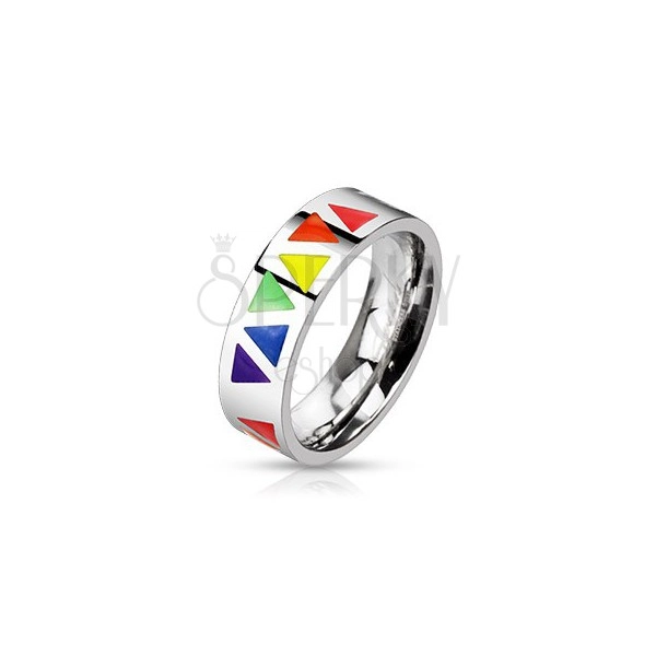 Prsten od nehrđajućeg čelika s raznobojnim trokutima na srebrnoj površini