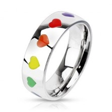 Sjajni čelični prsten sa srcima u duginim bojama, 6 mm