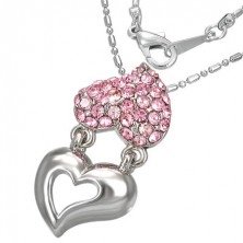 Ogrlica - metalno i srce s ružičastim cirkonima