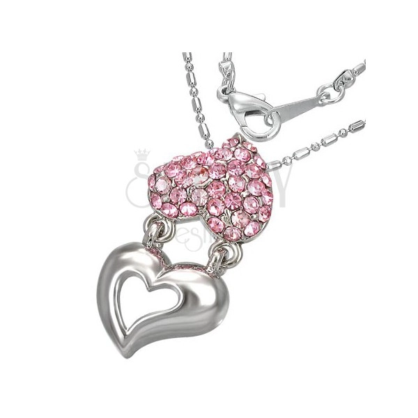 Ogrlica - metalno i srce s ružičastim cirkonima
