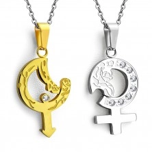 Privjesci za parove - simboli muškog i ženskog roda, zlatna i srebrna boja