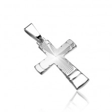 Srebrni privjesak - križ s konusnim rebrastim urezima i lukovima