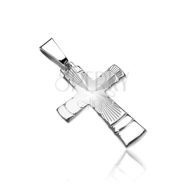 Srebrni privjesak - križ s konusnim rebrastim urezima i lukovima