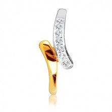 Srebrni prsten - zaobljena linija s cirkonima i zlatnim štitnikom