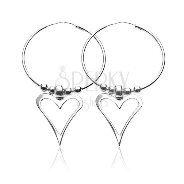 Naušnice od 925 srebra - kružnice s perlama i asimetričnim srcem