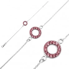 Srebrna narukvica - lančić s krugom i ružičastim cirkonima