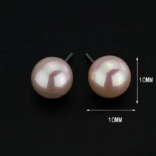 Naušnice na dugme od 925 srebra - svijetloružičasti biseri, 10 mm