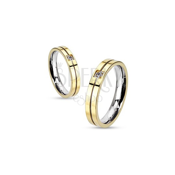 Čelični prsten - zlatna i srebrna kombinacija s cirkonom