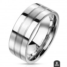 Čelični prsten - srebrnasta traka s dva žlijeba, mat i sjajna