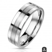Čelični prsten - srebrnasta traka s dva žlijeba, mat i sjajna