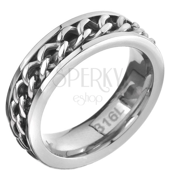 Čelični prsten - lančana središnja pruga, srebrna boja