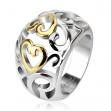 Čelični prsten s izrezanim ukrasom, zlato i srebro