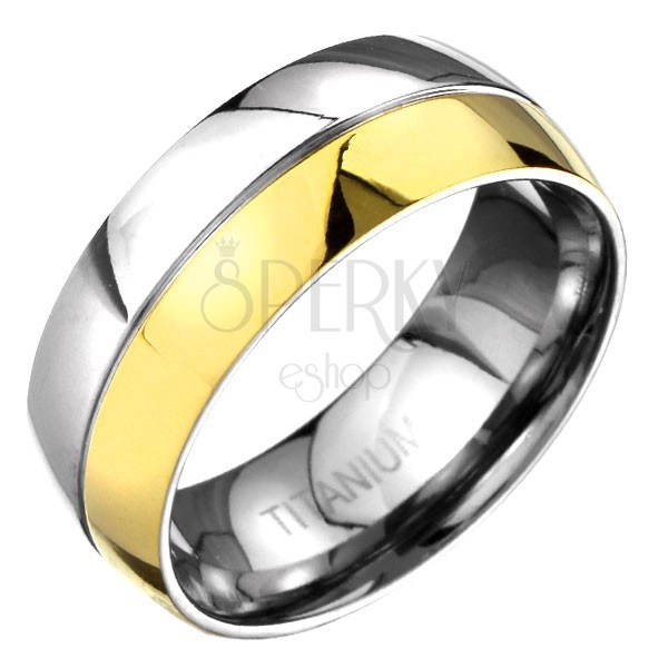Prsten od titana u srebnoj i zlatnoj boji zaobljen podijeljen utorom