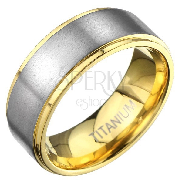 Prsten od titana u zlatnoj boji s mat srebrnom prugom