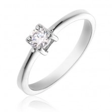Prsten od 925 srebra - okrugli prozirni lažni dijamant, četiri igle