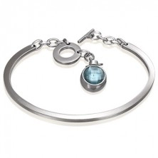 Narukvica od nehrđajućeg čelika, nepotpuni oval sa visećim plavim cirkonom