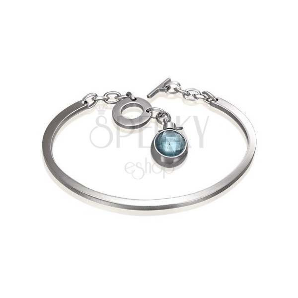 Narukvica od nehrđajućeg čelika, nepotpuni oval sa visećim plavim cirkonom