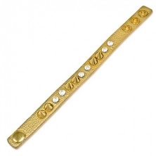 Kožna narukvica - zlatni obruč sa prozirnim umjetnim dijamatnima i zlatnim konusima
