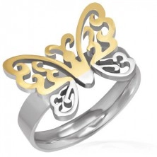 Čelični prsten - izrezbareni zlatno-srebrni leptir