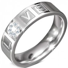 Čelični prsten s ugraviranim natpisom LOVE s cirkonima