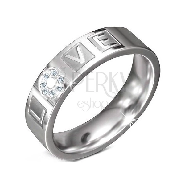 Čelični prsten s ugraviranim natpisom LOVE s cirkonima