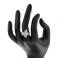 Prsten izrađen od 925 srebra - zaobljeni svjetlucavi leptir s cirkonima